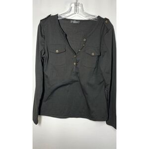 Classic Black Blouse Brown Buttons Size Small